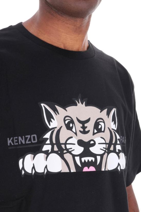 25FW 겐조 해피 타이거 코튼 오버사이즈 티셔츠 FF65TS4514SG99J Black - KENZO