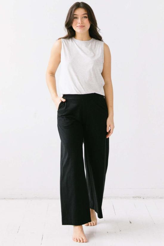  살루아 란제리 스트레이트 팬츠 와이드 레그 팬츠, 브러시드 피마 코튼 소재 - SALUA LINGERIE