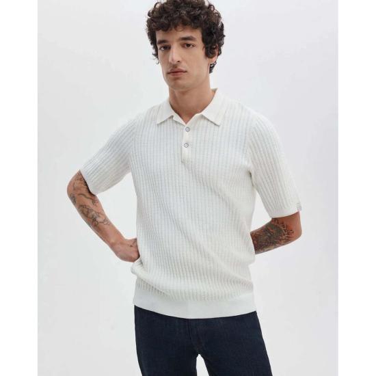  랙앤본 폴로 티셔츠 Rag & Bone Harvey Rib Polo Chalk - RAG & BONE