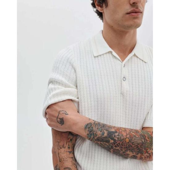  랙앤본 폴로 티셔츠 Rag & Bone Harvey Rib Polo Chalk - RAG & BONE