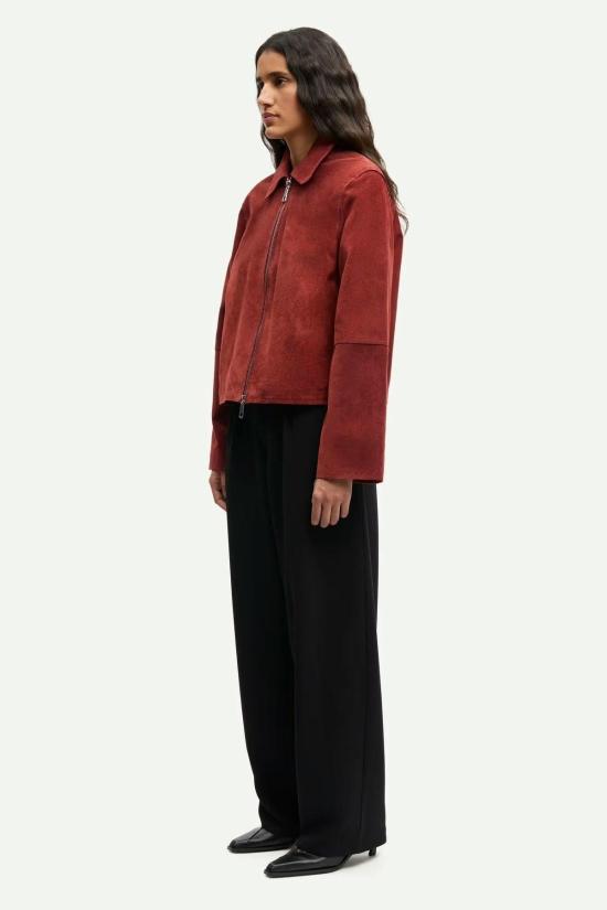  삼소앤삼소 무스탕 Samsøe Samsøe Salylo 스웨이드 재킷 레드 브릭 - SAMSOE SAMSOE