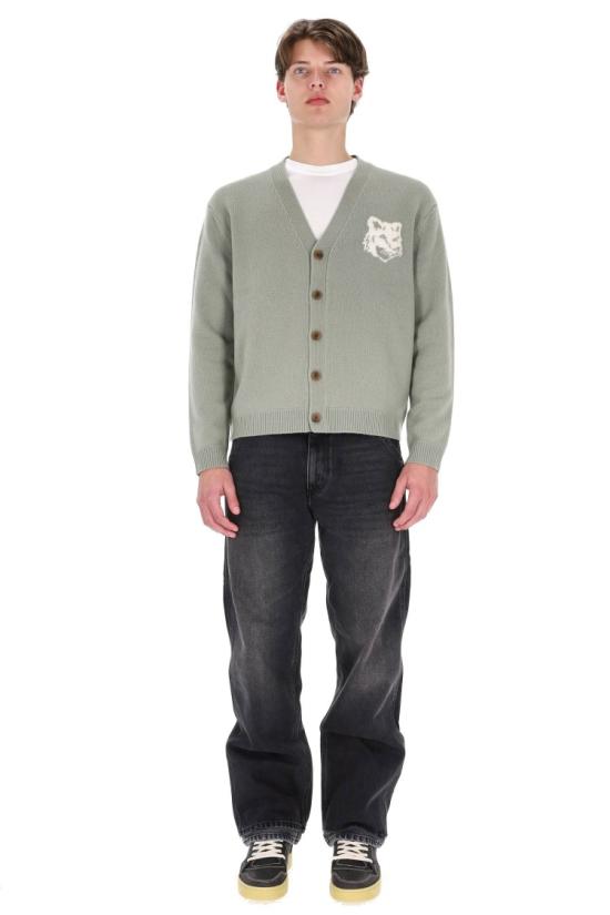 25FW 메종키츠네 폭스 헤드 인타르시아 메리노 가디건 PM00509KM03290396 Grey - MAISON KITSUNE