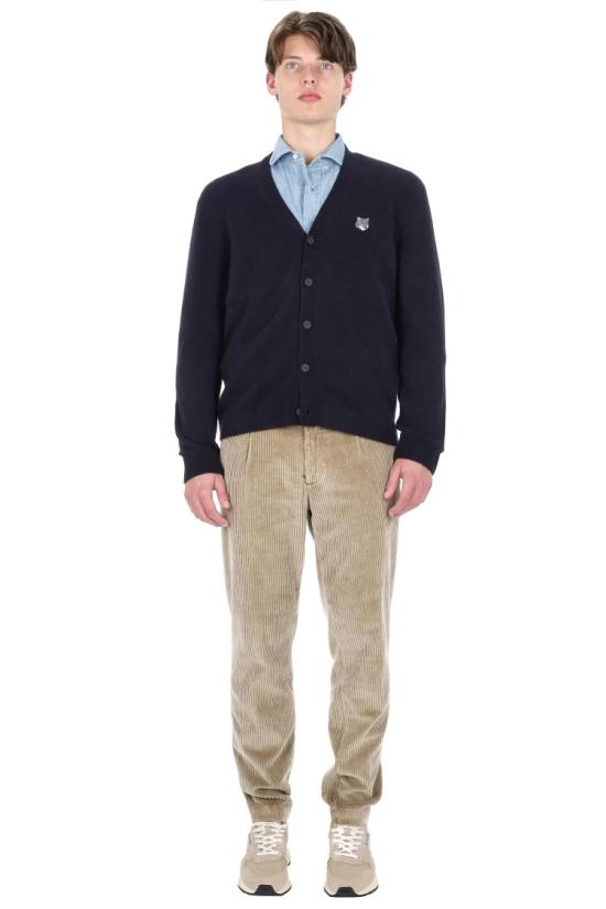 25FW 메종키츠네 폭스 헤드 램스울 컴포트 가디건 PM00502KT10060413 Black - MAISON KITSUNE
