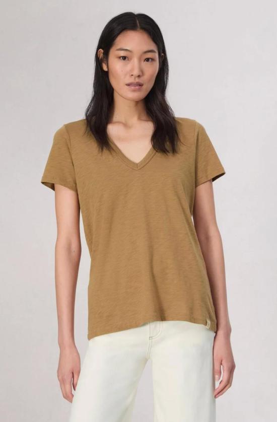  랙앤본 반팔 티셔츠 Rag & Bone The Slub Vee 티셔츠 카키색 - RAG & BONE