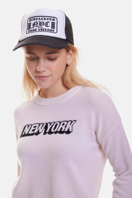  블루&크림 모자 웨스트 빌리지 NYC 트러커 햇 블랙/화이트