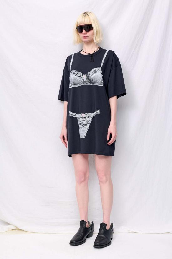  바퀘라 숏 원피스 Vaquera Trompe L'oeil Tall Tee 니트 드레스 워시드 블랙 - VAQUERA