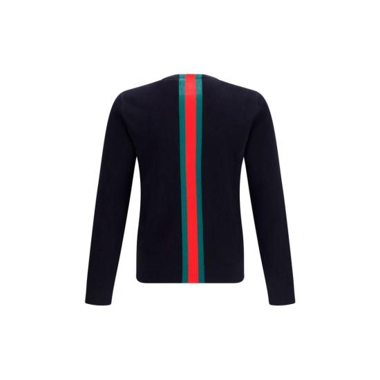 26FW 구찌 긴팔 티셔츠 웹 인타르시아 코튼 스웨트셔츠 블루 - GUCCI