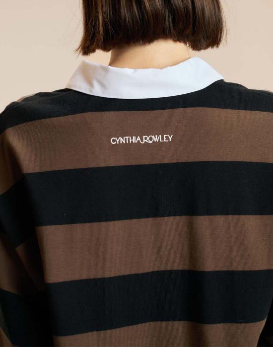  신시아 로리 폴로 티셔츠 신시아 로울리 아디 스트라이프 럭비 셔츠 탑 블랙 - CYNTHIA ROWLEY