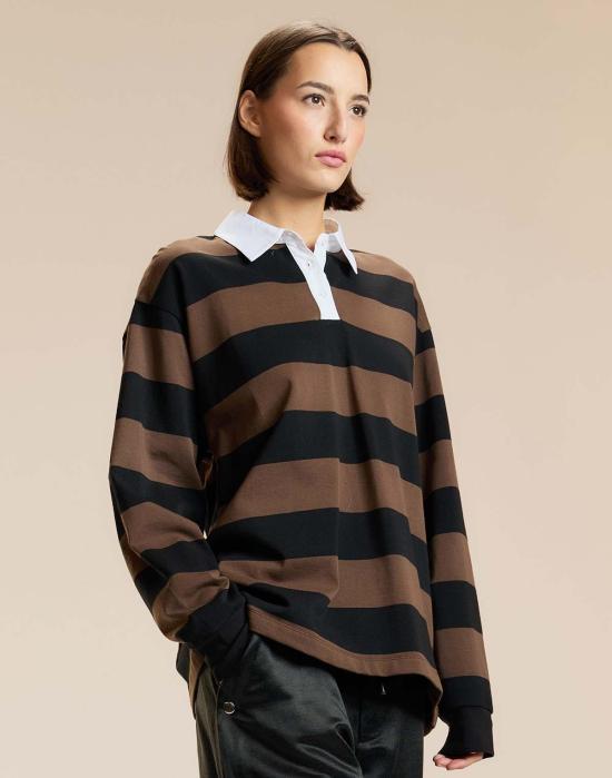  신시아 로리 폴로 티셔츠 신시아 로울리 아디 스트라이프 럭비 셔츠 탑 블랙 - CYNTHIA ROWLEY