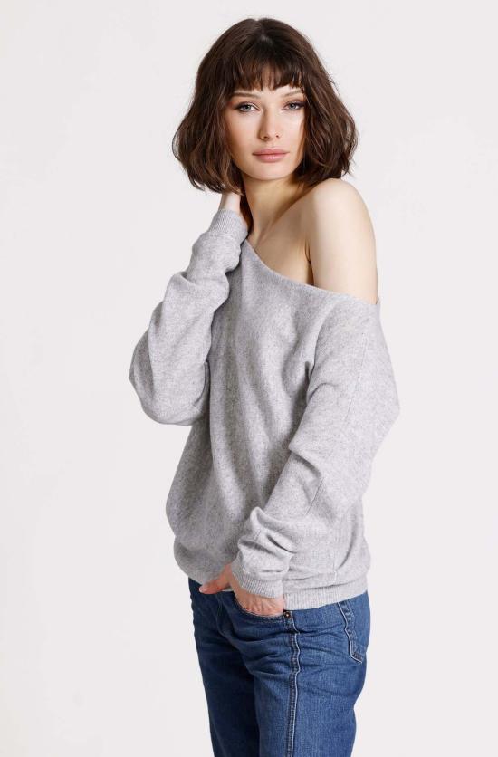  미니 로즈 스웨터 캐시미어 오프숄더 탑 라이트 헤더 그레이 - MINNIE ROSE