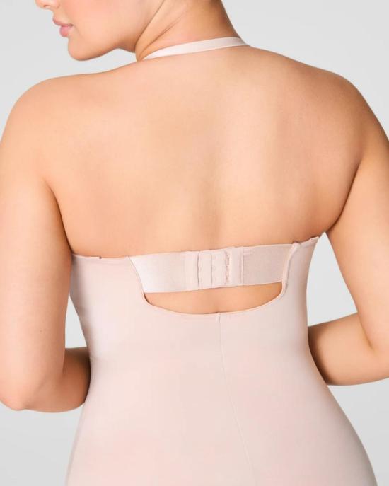  스팽스 바디수트 티셔츠 스트랩리스 미드 타이 바디수트 샴페인 베이지 - SPANX
