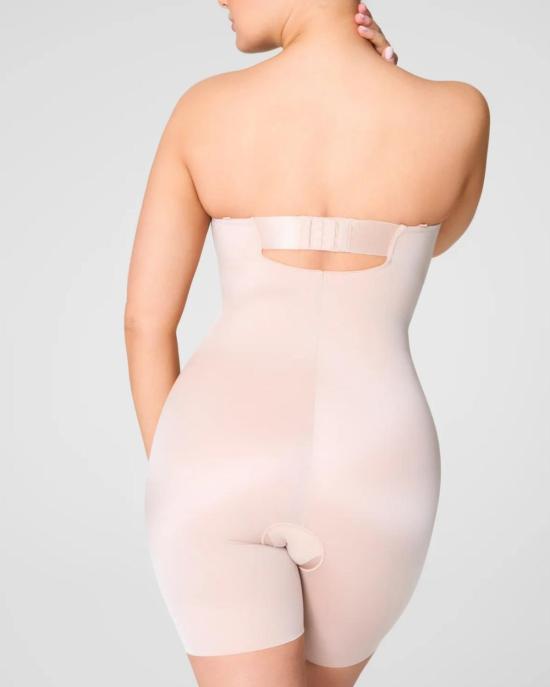  스팽스 바디수트 티셔츠 스트랩리스 미드 타이 바디수트 샴페인 베이지 - SPANX