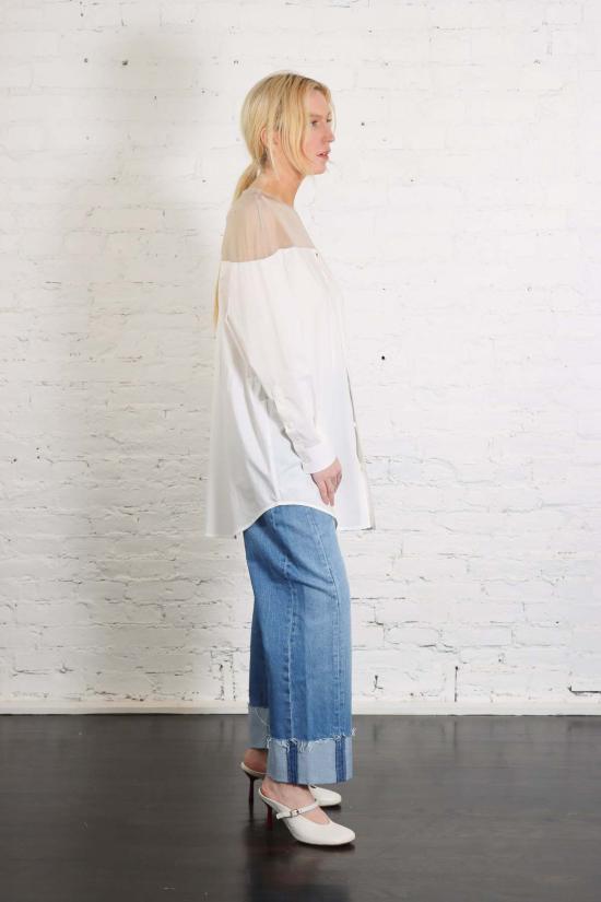  마르지엘라 셔츠 메종  포플린 & 메시 롱 슬리브 셔츠 오프 화이트 - MAISON MARGIELA