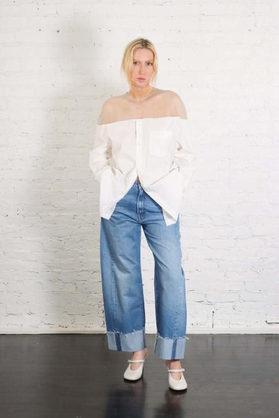  마르지엘라 셔츠 메종  포플린 & 메시 롱 슬리브 셔츠 오프 화이트 - MAISON MARGIELA