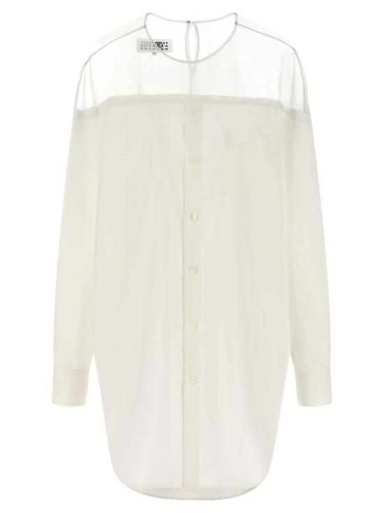  마르지엘라 셔츠 메종  포플린 & 메시 롱 슬리브 셔츠 오프 화이트 - MAISON MARGIELA
