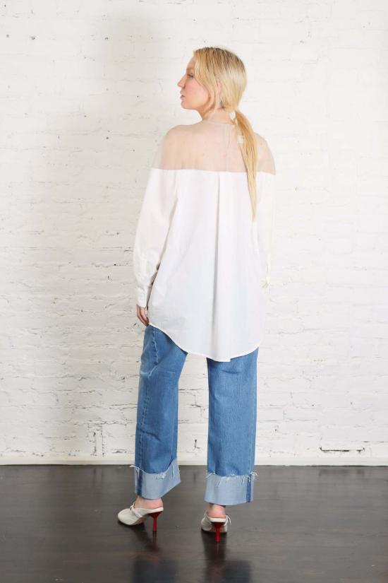  마르지엘라 셔츠 메종  포플린 & 메시 롱 슬리브 셔츠 오프 화이트 - MAISON MARGIELA
