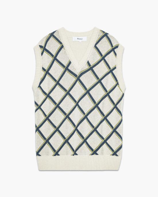  팜즈 니트 베스트 Palmes Argyle 니트 조끼 오프 화이트