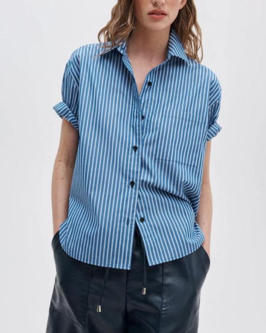  랙앤본 셔츠 Rag & Bone Connie SS 스트라이프 셔츠 블루 스트라이프 - RAG & BONE