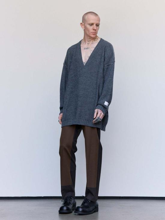  MM6 메종마르지엘라 스웨터 Mm6 메종 마르지엘라 코튼 오버사이즈 로우 엣지 브이넥 - MM6 MAISON MARGIELA