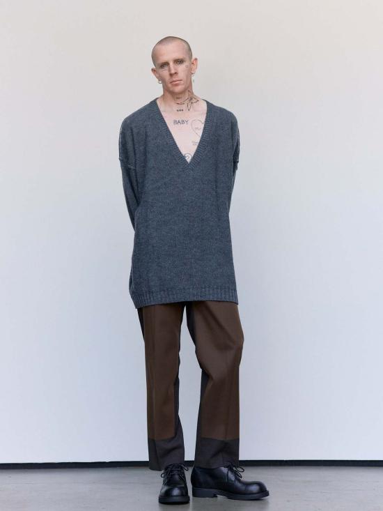  MM6 메종마르지엘라 스웨터 Mm6 메종 마르지엘라 코튼 오버사이즈 로우 엣지 브이넥 - MM6 MAISON MARGIELA