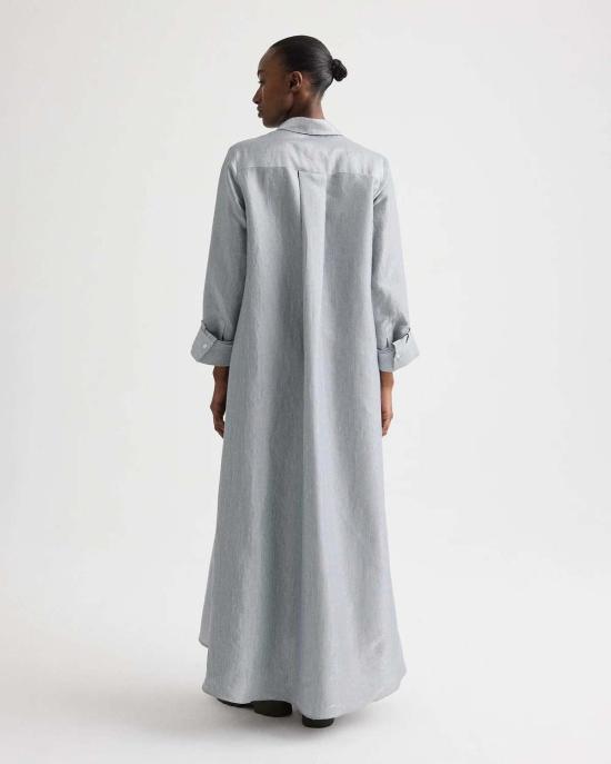  티더블유피 롱 원피스 Twp Jenny's Gown In Glossy Mini Stripe Maxi Shirtdress White/Blue - TWP