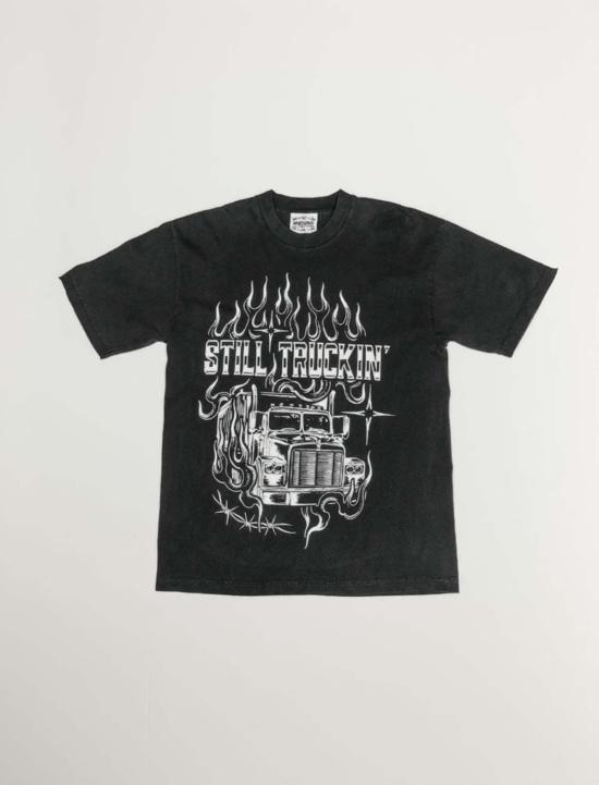  Way West Supply Co 반팔 티셔츠 웨이 웨스트 서플라이 컴퍼니 스틸 트러킹 티셔츠 빈티지 블랙 - OTHER BRANDS