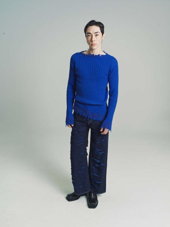  마르니 스트레이트 팬츠 디스트로이드 데님 팬츠 아이리스 블루 - MARNI