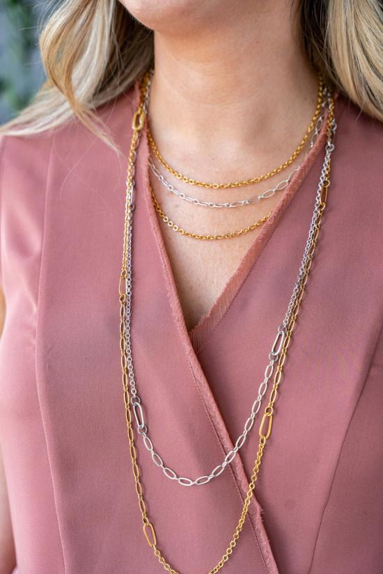  로니 폴 주얼리 목걸이/팬던트 섬세한 긴 레이어드 목걸이 실버 - LONI PAUL JEWELRY