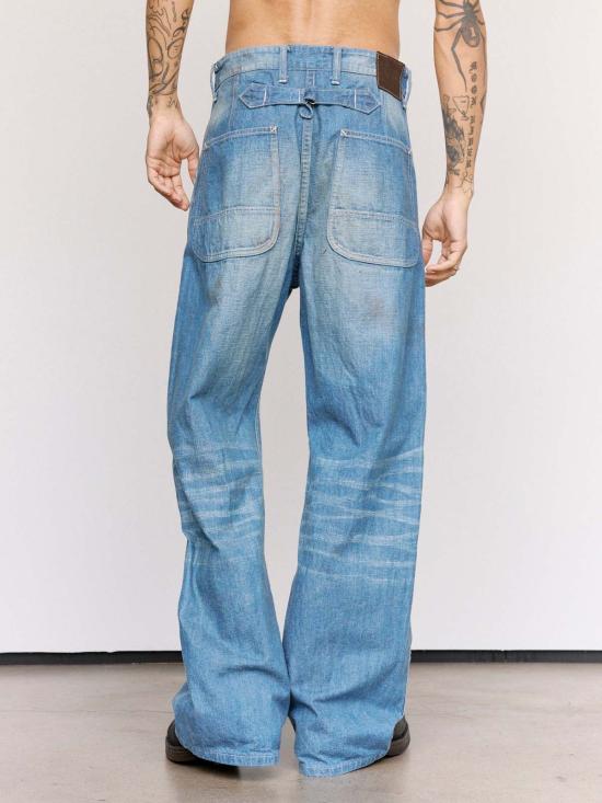  타이가 타카하시 데님 타이거 타카하시 Lot. 717 버클 장식의 손상된 페인트 팬츠, 인디고 - TAIGA TAKAHASHI