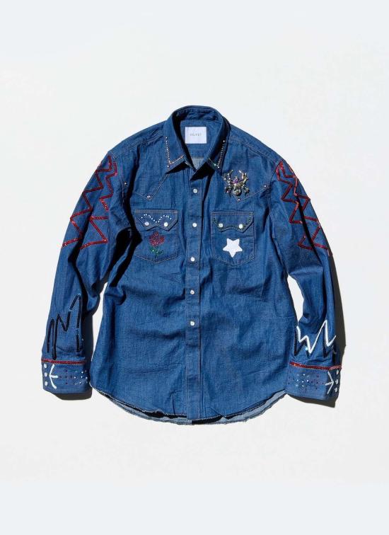  벨벳 데님 셔츠 포메이션 스팽글 데님 셔츠