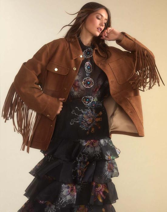  신시아 로리 자켓 신시아 로울리 웨스트워드 프린지 스웨이드 재킷 체스넛 브라운 - CYNTHIA ROWLEY