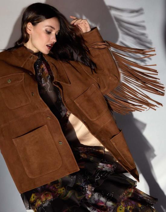  신시아 로리 자켓 신시아 로울리 웨스트워드 프린지 스웨이드 재킷 체스넛 브라운 - CYNTHIA ROWLEY