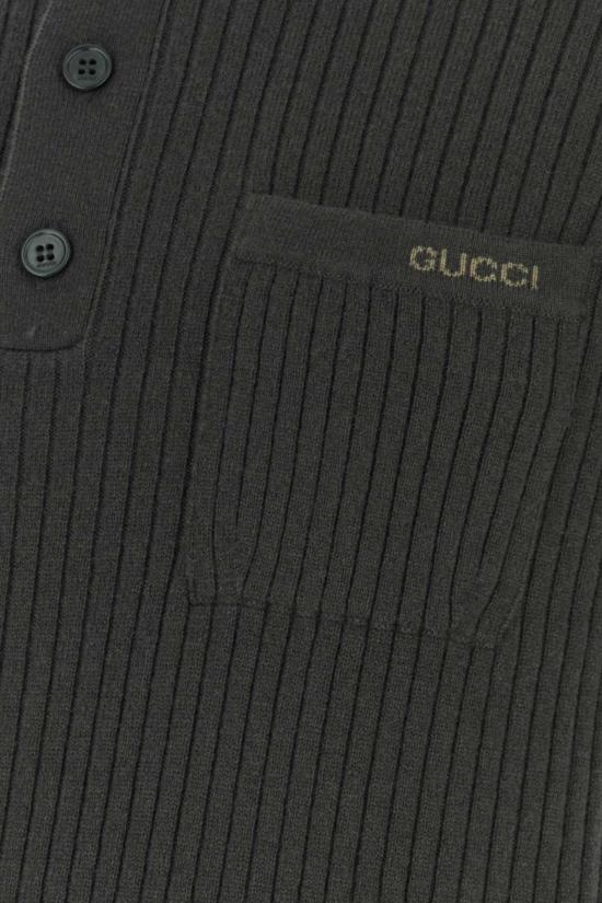  구찌 폴로 티셔츠 다크 그레이 울 블렌드 폴로 셔츠 밀리터리 그린 - GUCCI