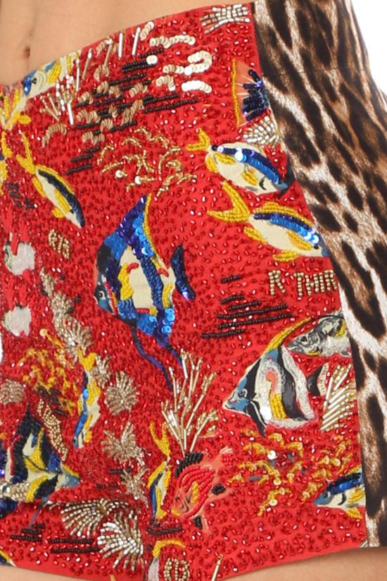  알13 숏팬츠 R13W7394 53B RED FISH LEOPARD - R13