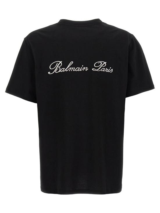  발망 반팔 티셔츠 바이컬러 코튼 티셔츠 - BALMAIN