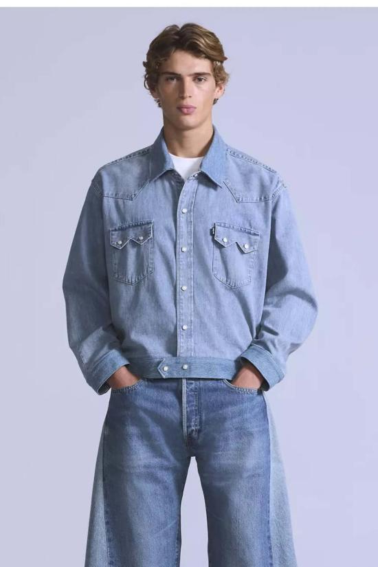  리바이스 데님 자켓 블루 탭 커스텀 톱니형 재킷 랜체로 모지 - LEVI'S