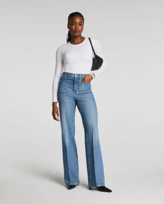  스팽스 데님 팬츠 Spanx 360 Easy Flare Jeans Patch Pocket Elysian - SPANX