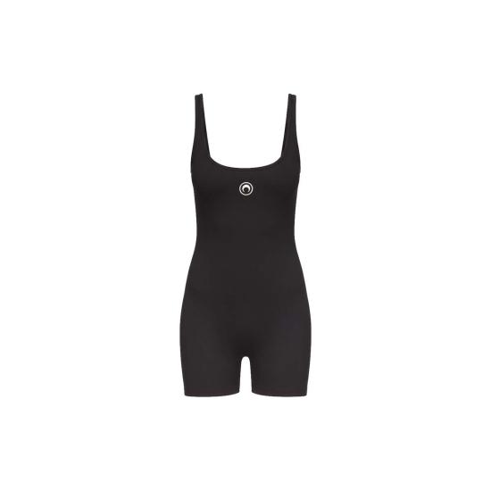 26SS 마린세르 바디수트 티셔츠 마린 세르 문 로고 골지 저지 숏 캣수트 바디수트 블랙