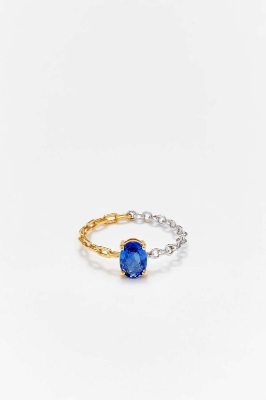  이본 레옹 반지 Yvonne Leon Bague 솔리테어 Saphir Bleu 링 Ors Blanc Et Jaune
