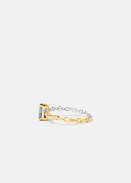  이본 레옹 반지 Yvonne Leon Bague 솔리테어 Saphir Bleu 링 Ors Blanc Et Jaune - YVONNE LEON