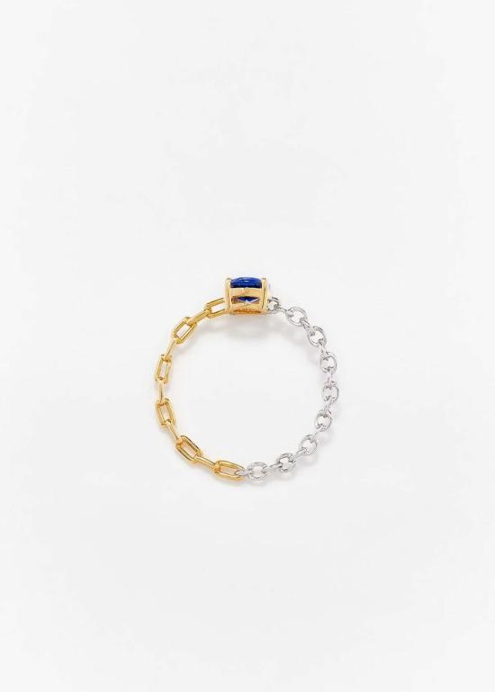  이본 레옹 반지 Yvonne Leon Bague 솔리테어 Saphir Bleu 링 Ors Blanc Et Jaune - YVONNE LEON