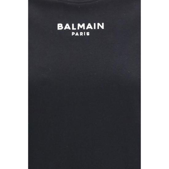  발망 반팔 티셔츠 코튼 로고 티셔츠 블랙 - BALMAIN