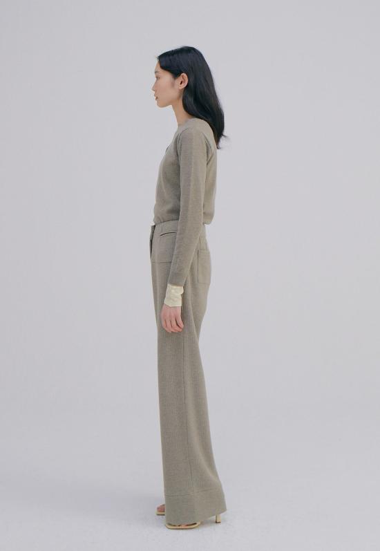 WNDERKAMMER 스트레이트 팬츠 Wnderkammer 언밸런스 웨이스트 팬츠 라이트 카키 - OTHER BRANDS