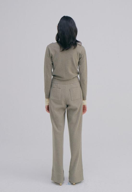  WNDERKAMMER 스트레이트 팬츠 Wnderkammer 언밸런스 웨이스트 팬츠 라이트 카키 - OTHER BRANDS