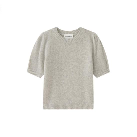  더블유 캐시미어 반팔 티셔츠 W. 캐시미어 아리아 반팔 캐시미어 스웨터 미스트 - W. CASHMERE