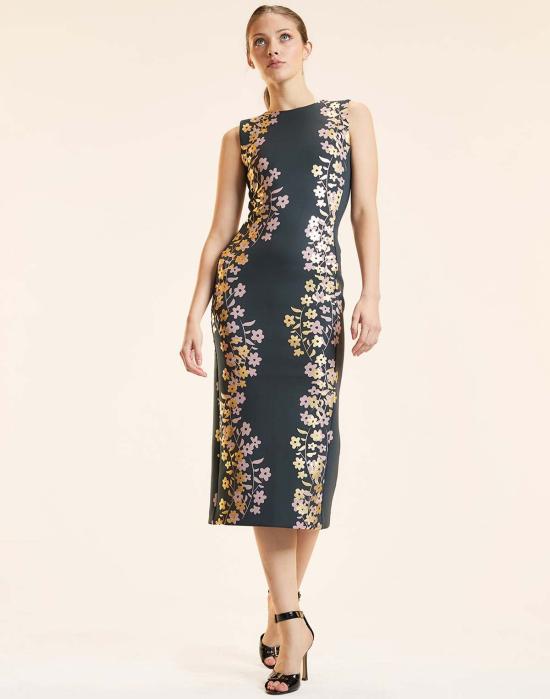  신시아 로리 미디 원피스 신시아 로울리 슬리브리스 본디드 미디 드레스 블랙/골드 - CYNTHIA ROWLEY