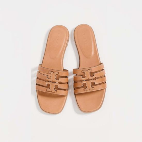  토리버치 뮬/슬리퍼 이네스 레더 케이지 슬라이드 카멜로/카멜로 - TORY BURCH