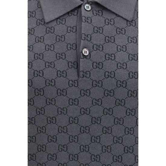  구찌 폴로 티셔츠 GG 자카드 울 오베스 아리에스 폴로 셔츠 그레이 - GUCCI