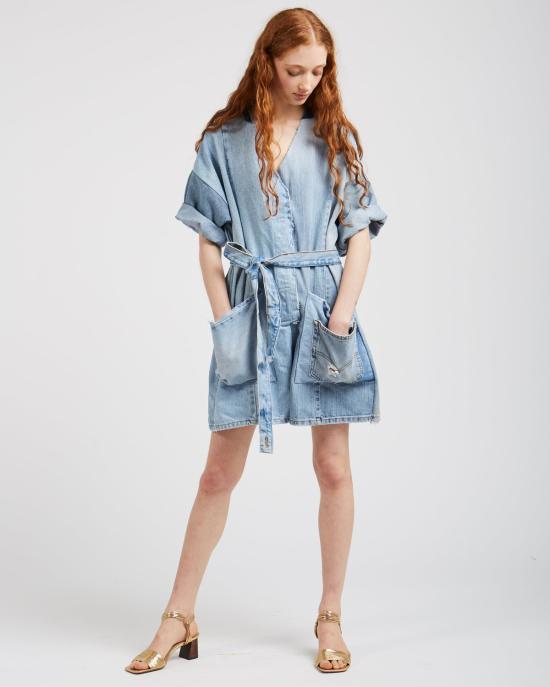  SilkDenim 점프수트 실크 데님 패치워크