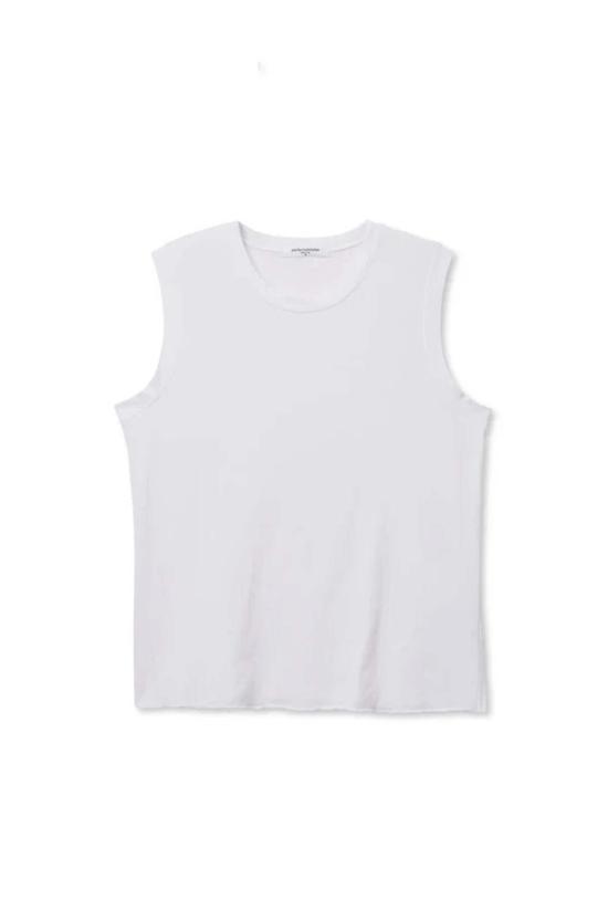  퍼펙트 화이트 티 민소매 티셔츠 페이 코튼 슬리브리스 크루넥 러플 헴 탱크탑 - PERFECT WHITE TEE